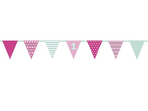 Picture of FIRST BIRTHDAY PAPER GARLAND PINK & MINT 1.35 METRES